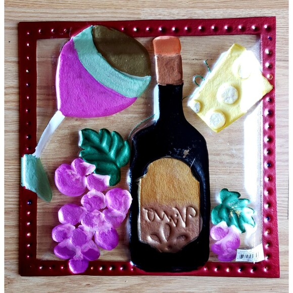 LSARTS Glass Wine And Cheese PLATTER 11.5 Square Vino Bottle Wine Glass Grapes - Picture 3 of 10